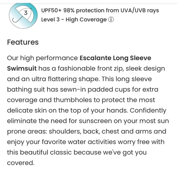 Coolibar Escalante Long Sleeve Swimsuit Size L EUC - Picture 12 of 14